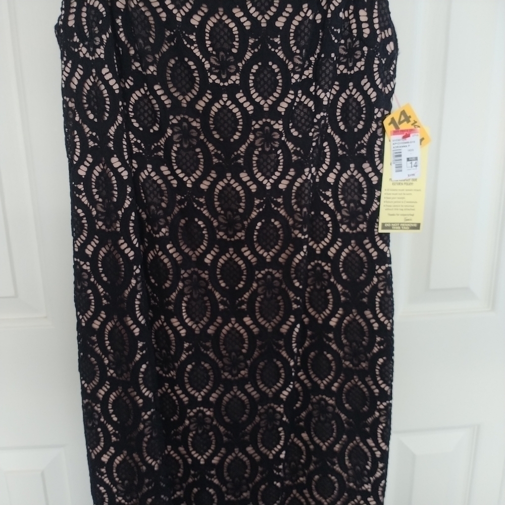 Adrianna Papell Black Lace Sheath Cocktail Dress With Neutral Lining. 14 - Picture 9 of 14